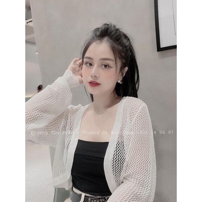 Áo cadigan lưới tay rơi dáng ngắn mới