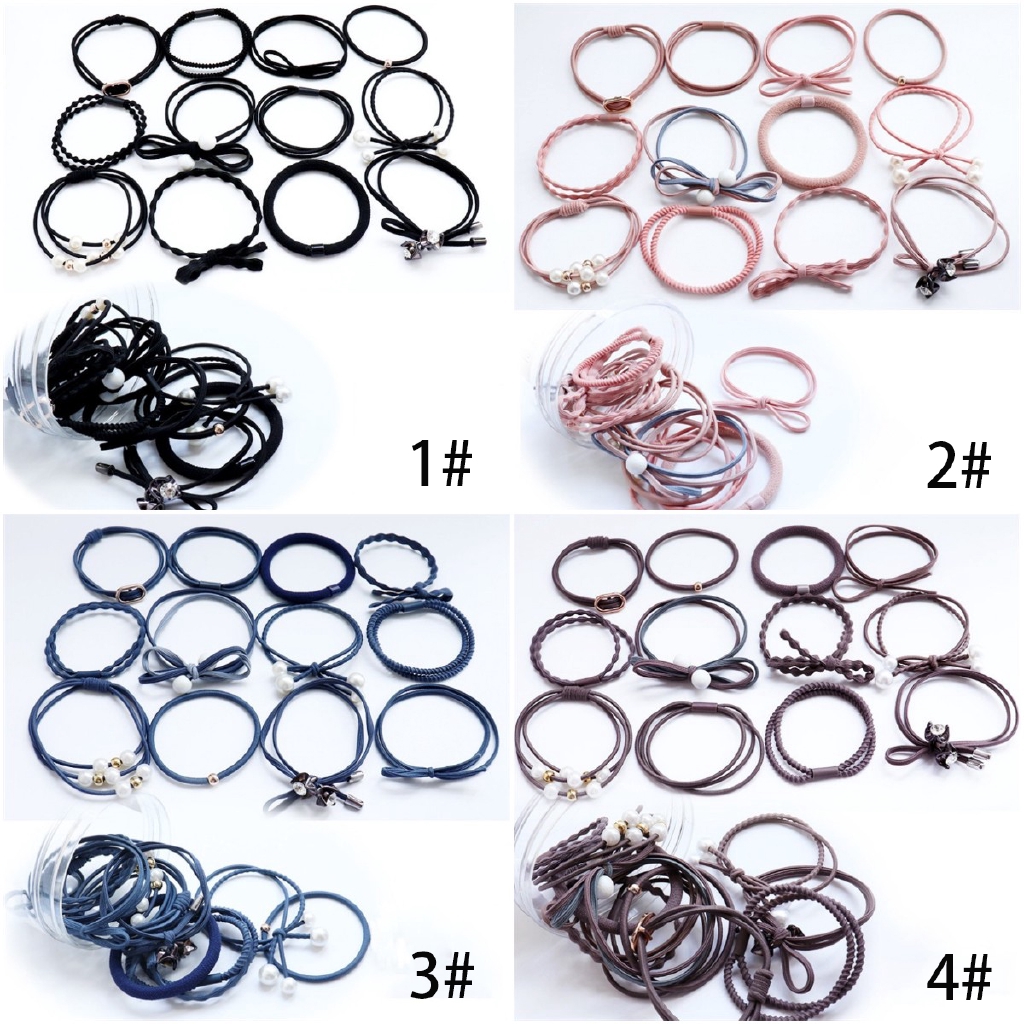 Set 12 dây buộc tóc đàn hồi trang trí ngọc trai xinh xắn