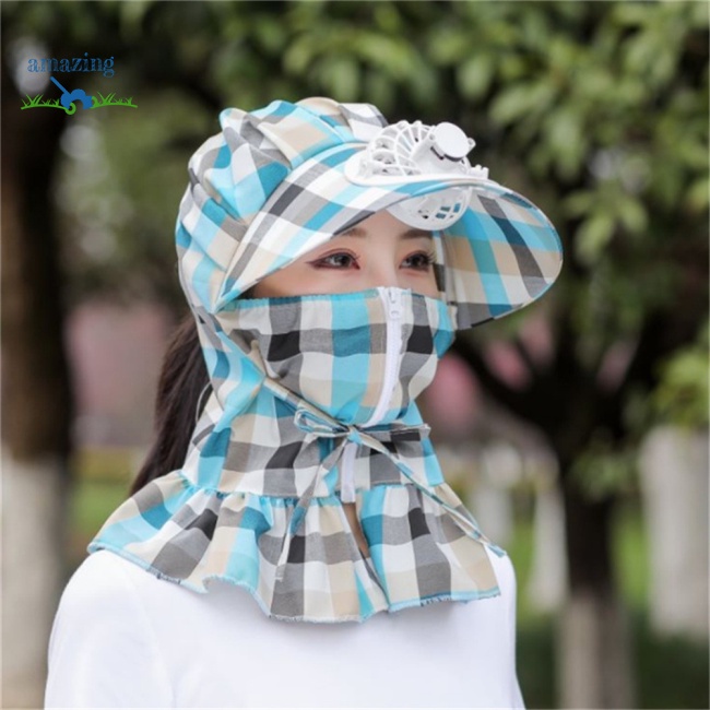 Mũ Vành Rộng Chống Nắng Bằng Cotton Có Quạt Và Dây Đeo Bảo Vệ Chống Tia Uv Cho Nữ