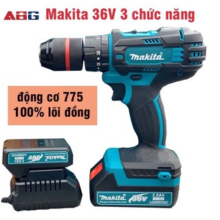 Máy Khoan Mini Cầm Tay, Máy Khoan Bắt Vít Pin Makita 36V- 3 Chức Năng, Có Búa Lõi Đồng Tặng Kèm 1 Pin Dự Phòng