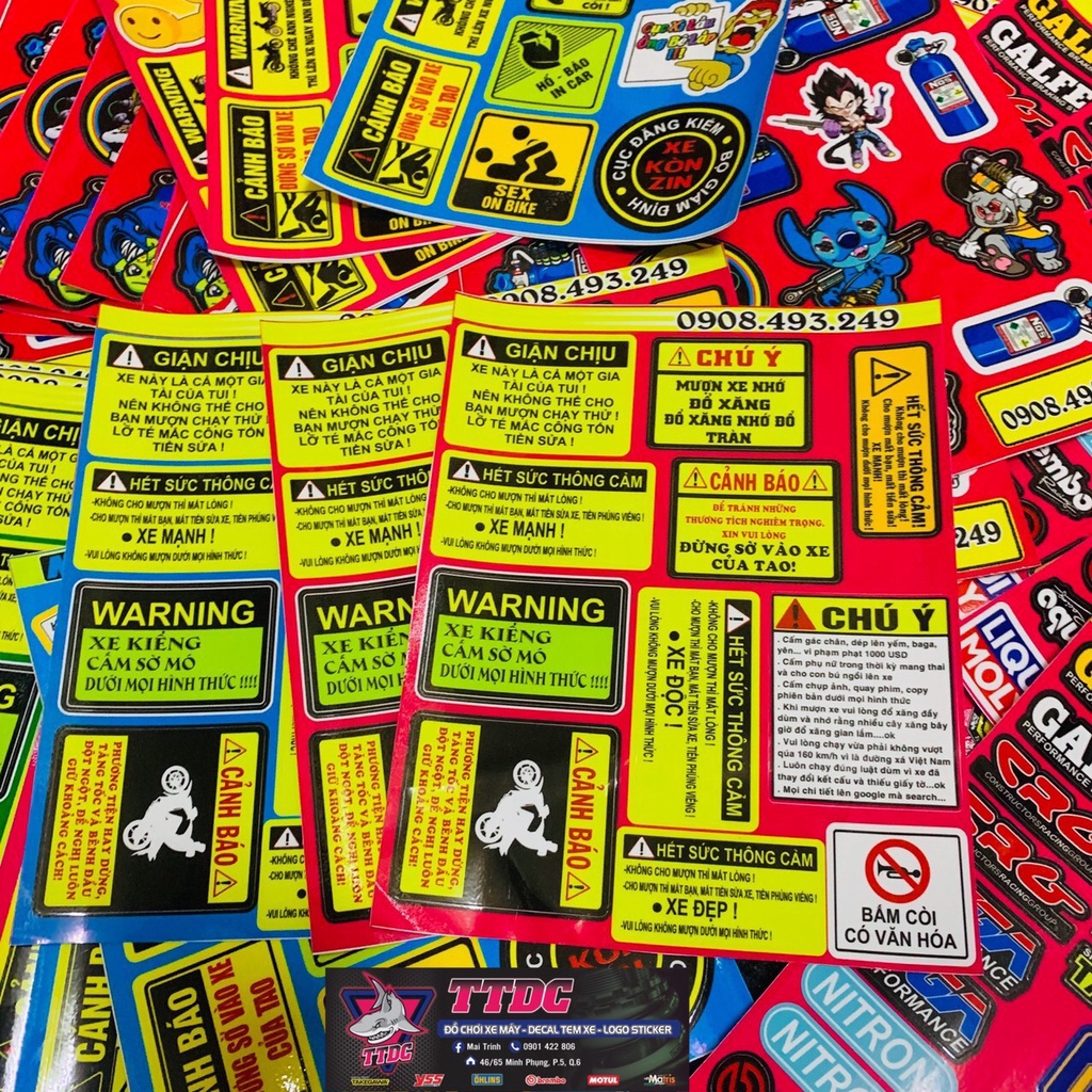 Bộ Tem Decal Racing cảnh báo cực đẹp