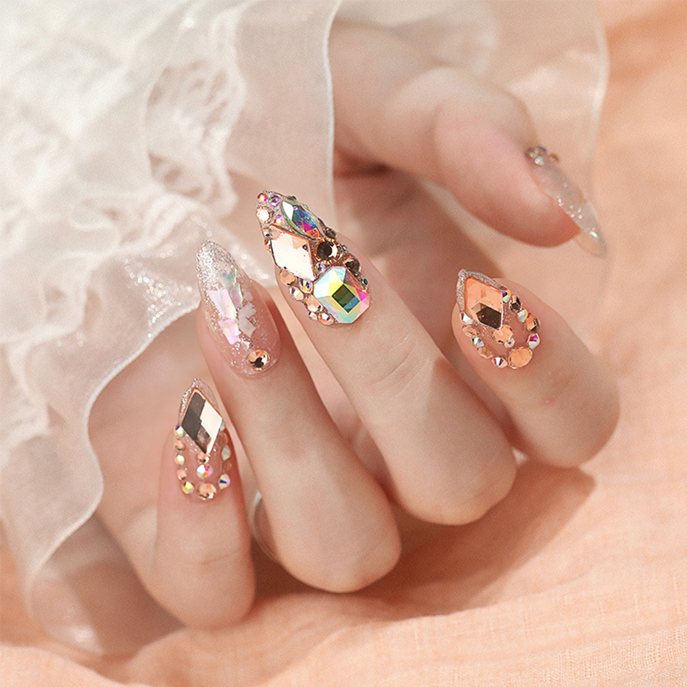 FALLFORBEAUTY Waterdrop Nail|Champagne DIY Nail Art Decorations Nail|Shining Flatback Strass Mixed-size Acrylic|Non Hotfix Crafts Garments