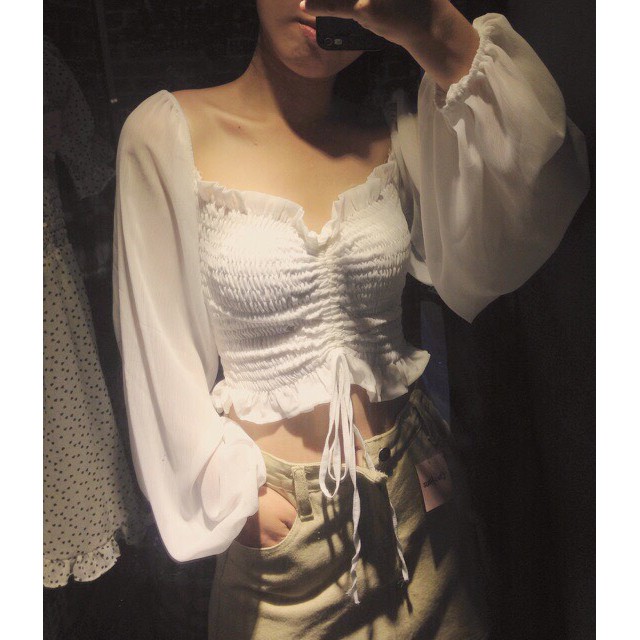 Áo croptop nữ, áo kiểu nữ rút dây ngực tôn dáng - 25 Store