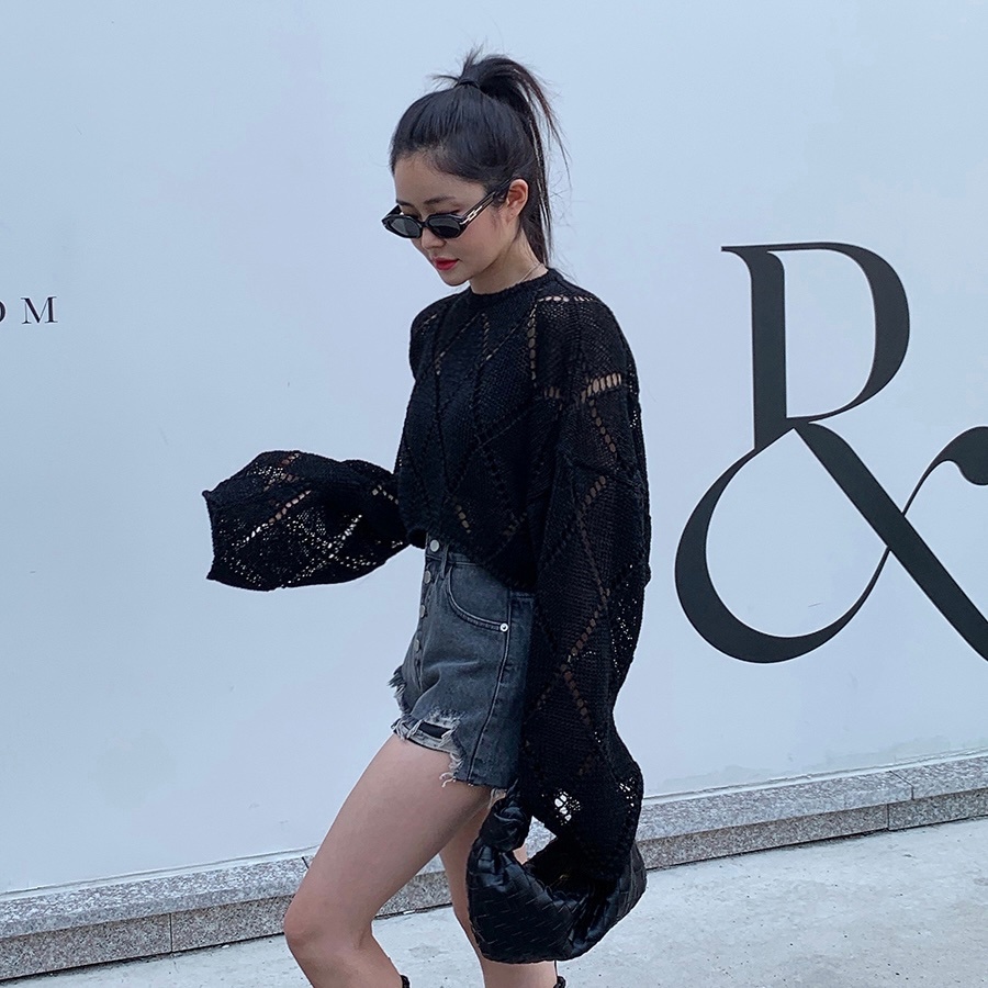 ZHELIHANGFEI Áo Sweater Dệt Kim Tay Dài Chống Nắng Lưng Cao Thiết Kế Ngọt Ngào Cho Nữ