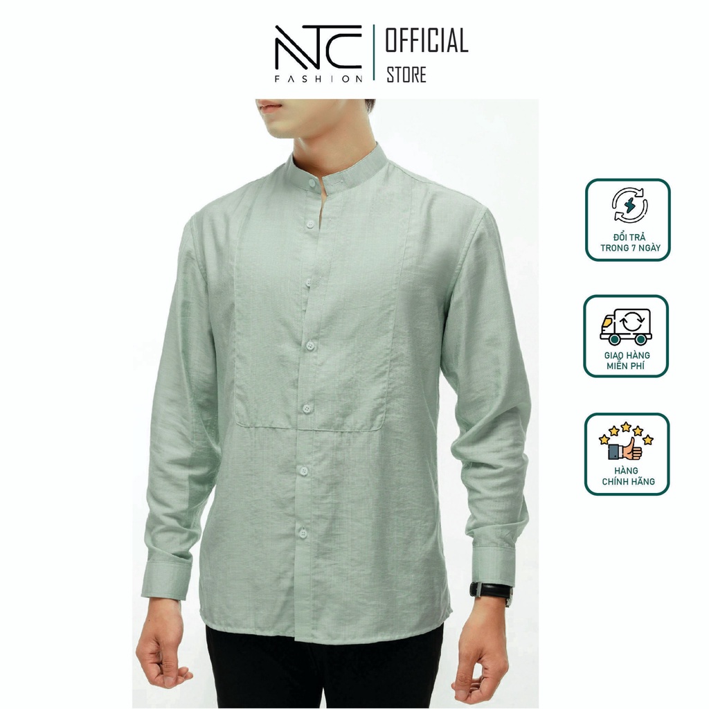 Áo Sơ Mi Nam NTC  chất đũi thoáng mát dáng dài tay 2 màu xanh be A098