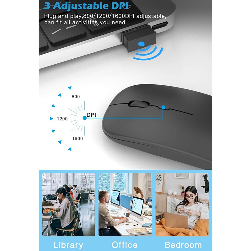 Chuột ko dây với đầu nhận USB và đầu nhận Type-C thích hợp cho laptop/Macbook