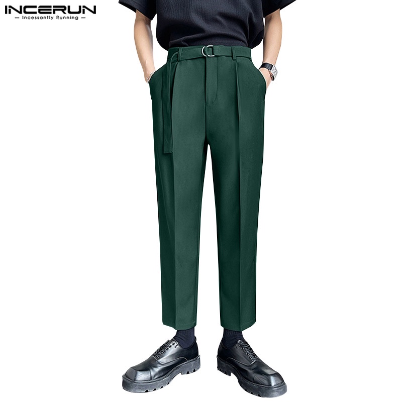Quần dài INCERUN ống rộng màu trơn thời trang công sở cho nam giới