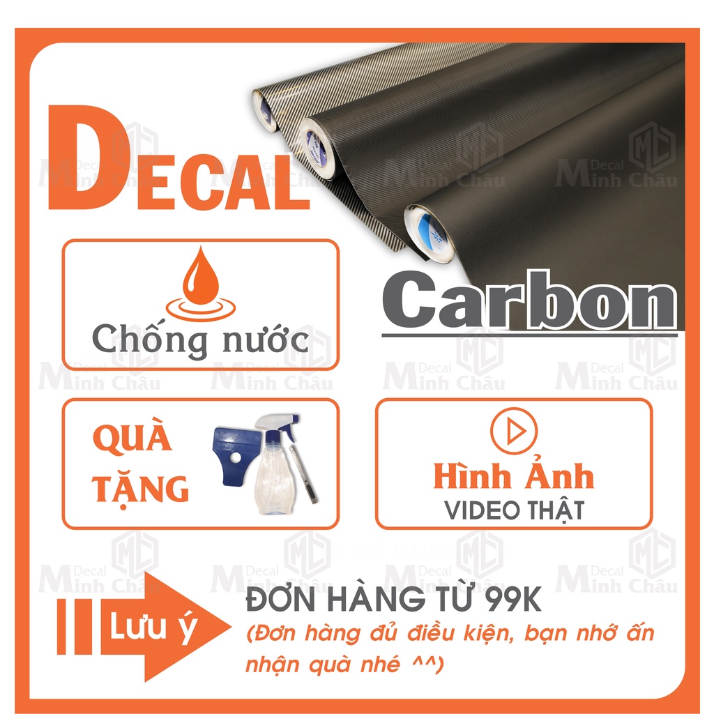 Decal carbon dán xe , decan cacbon vân bóng nhám sẵn keo khổ 0.6m 1.2m