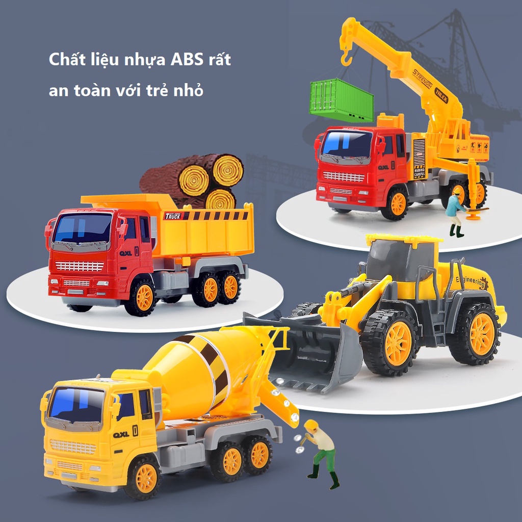 Ô tô đồ chơi, bộ đồ chơi ô tô xây dựng gồm 6 món máy múc, xe tải, cần cẩu, máy trộn xi măng, xe ủi