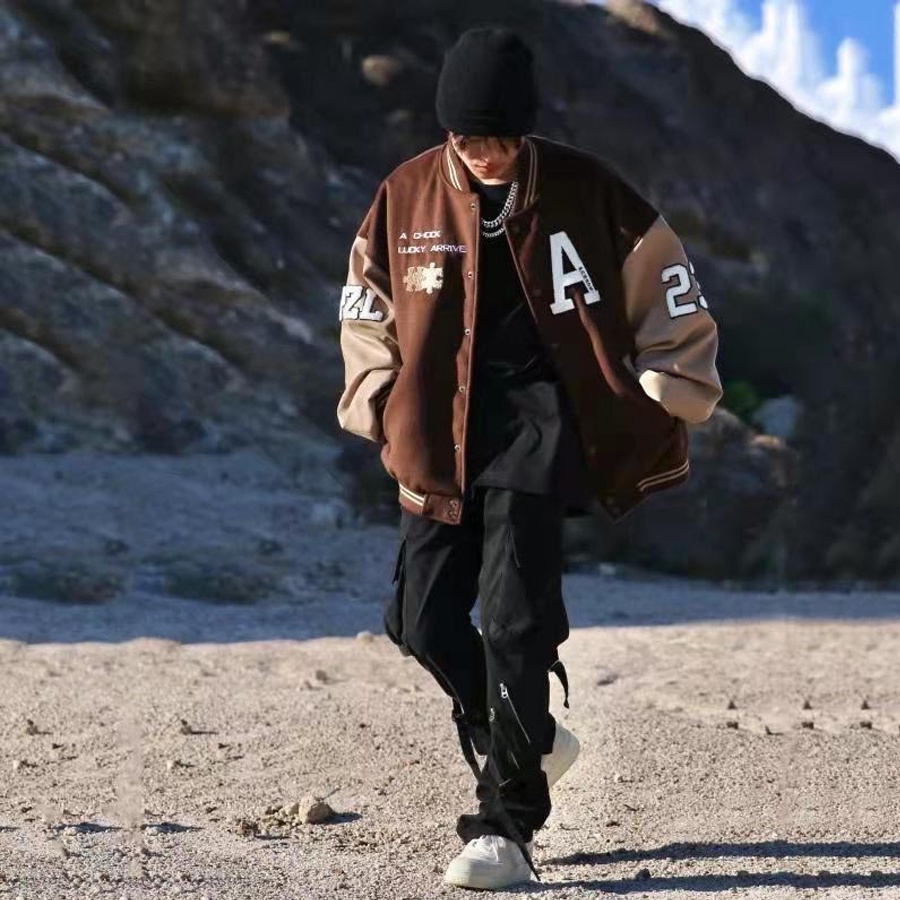 Áo khoác bomber varsity nam nữ màu nâu hot trend 2022 2 lớp Ulzzang Unisex - All.Streetwear