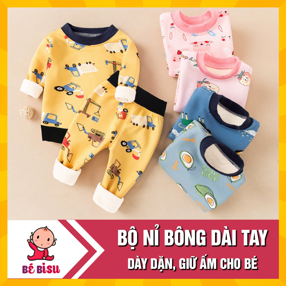 Bộ Quần Áo Nỉ Bông Dài Tay 2 lớp Cho Bé Trai, Bé Gái (5-15kg) -Loại MỚI