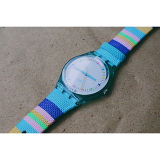 Đồng hồ Swatch mẫu dây vải canvas xanh da trời unisex
