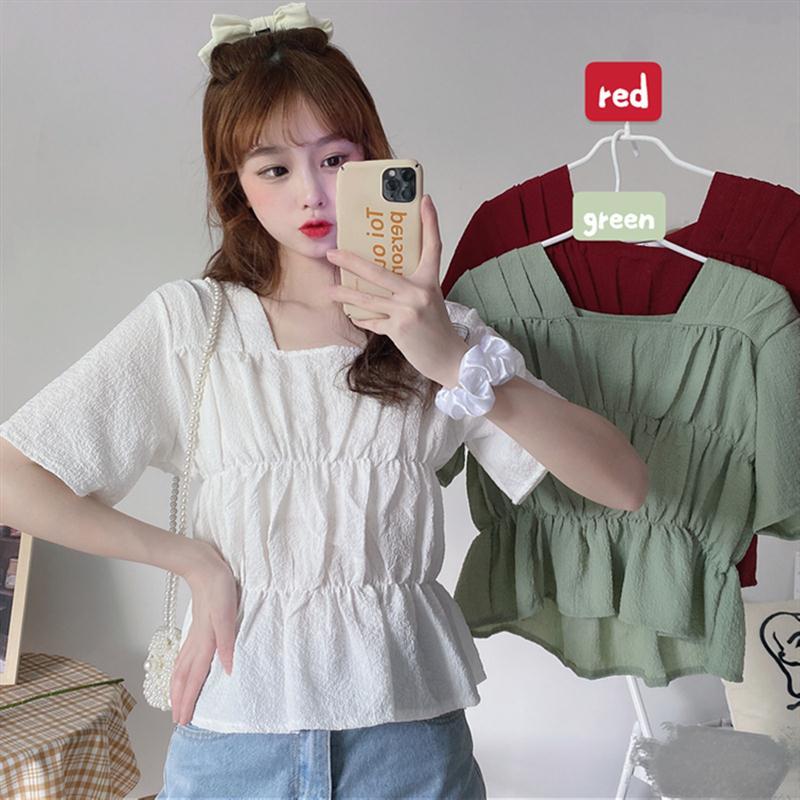 Áo Voan Ngắn Tay Cổ Vuông Xinh Xắn Theo Phong Cách Hàn Quốc 2021 Dành Cho Nữ