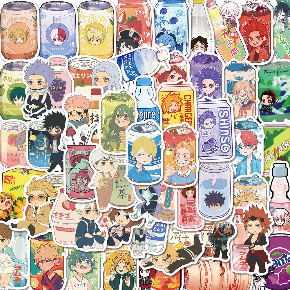 Bộ 50 Miếng Dán Trang Trí Bình Nước Họa Tiết Hoạt Hình Dễ Thương Chống Thấm Nước