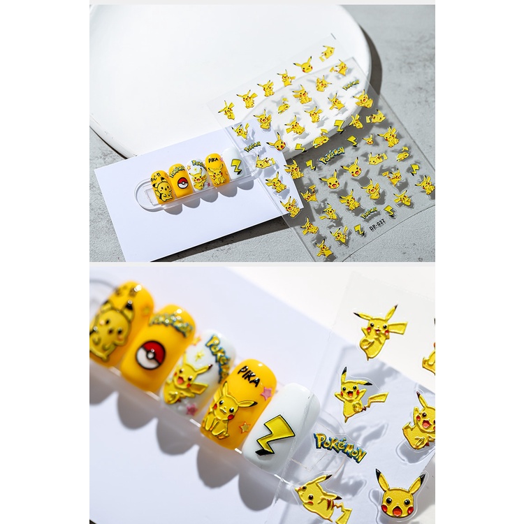 Miếng Dán Trang Trí Móng Tay Hình Pikachu Đáng Yêu