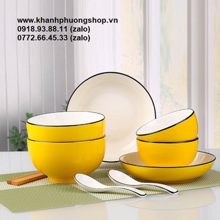 Bộ chén dĩa sứ vàng - bộ chén tô dĩa sứ