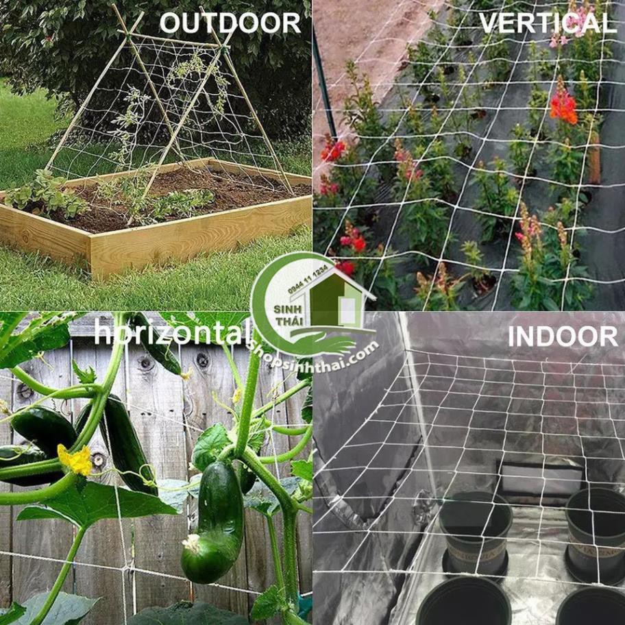Lưới cước làm giàn leo màu trắng lỗ rộng 20cm, làm hàng rào, lưới chắn bóng