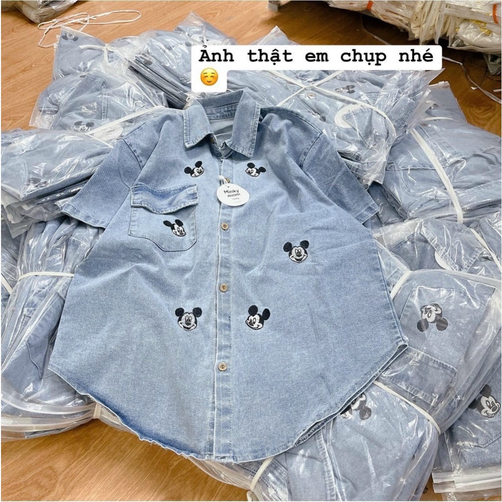 Áo jean cộc tay mickey