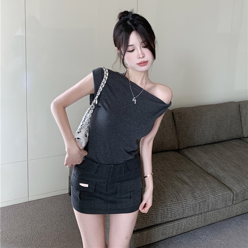 Áo Thun Không Tay Hở Vai Dáng Ôm Thời Trang Quyến Rũ Dành Cho Nữ