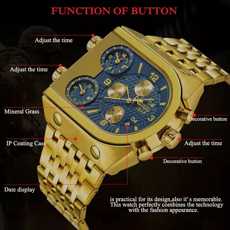 Temeite Đồng Hồ Đeo Tay Quartz Bằng Thép Không Gỉ Chống Thấm Nước Phong Cách Quân Đội Thời Trang Cho Nam