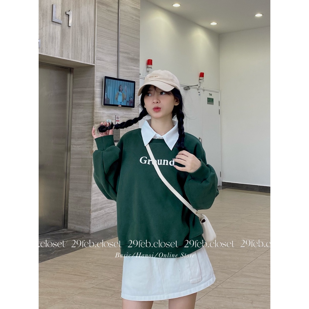 Áo sweater nỉ bông dáng vừa in Ground - 29feb.closet - A120
