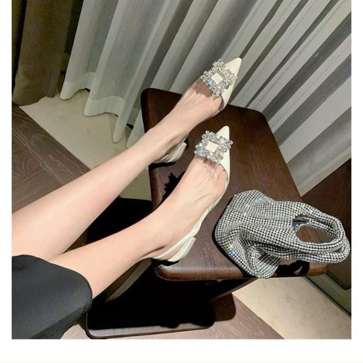 669# Giày đính đá vuông Trắng Kem