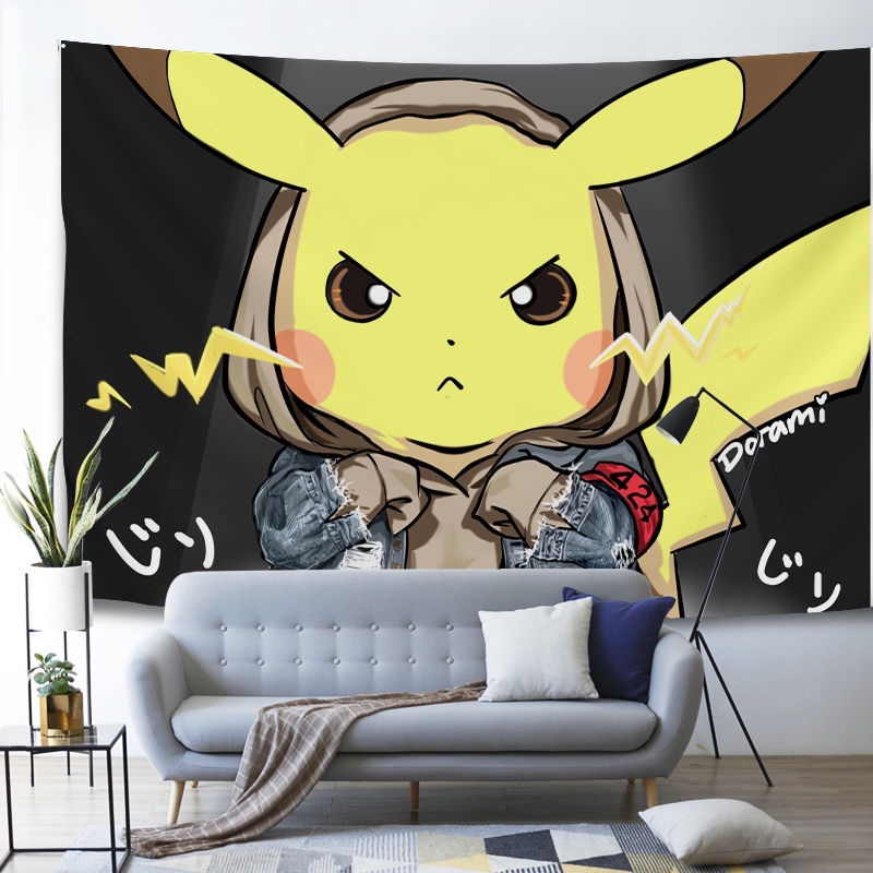 Hanging Cloth Background Cloth Japanese Cartoon Pikachu Internet CelebrityinsBedroom Photo Wall Covering Tapestry Living Room Decorative Canvas