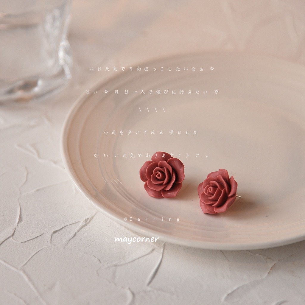 Khuyên tai hoa màu hồng đất chốt mạ bạc 925 cao cấp 1645