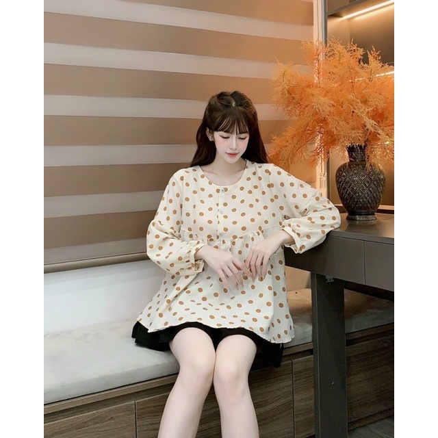 Áo Bầu siêu xinh -dáng baggydol,tay dài mặc thu ,hè -mặc đi làm ,đi chơi - freesize 43-68kg