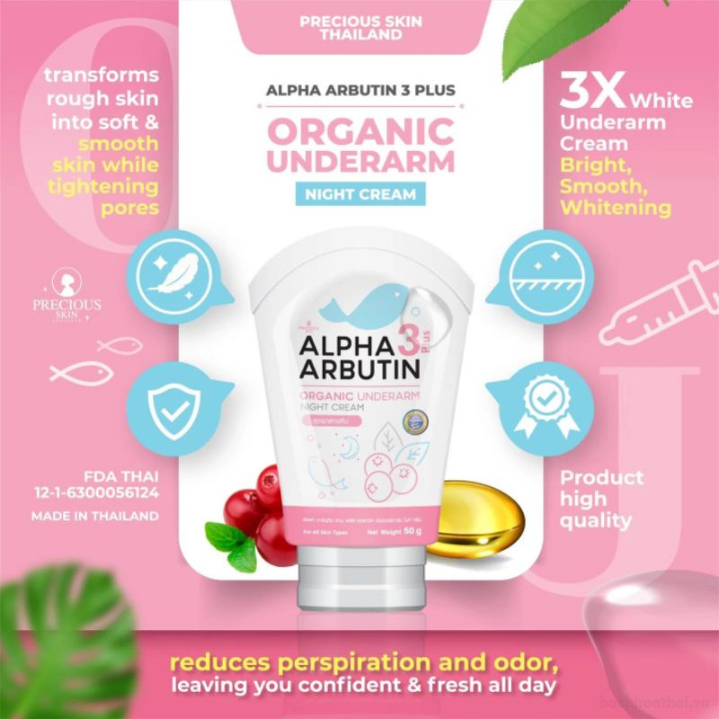 Kem Dưỡng Thâm Nách  Alpha Arbutin 3 Plus Organic Underarm Night Cream 50g - Chính Hãng