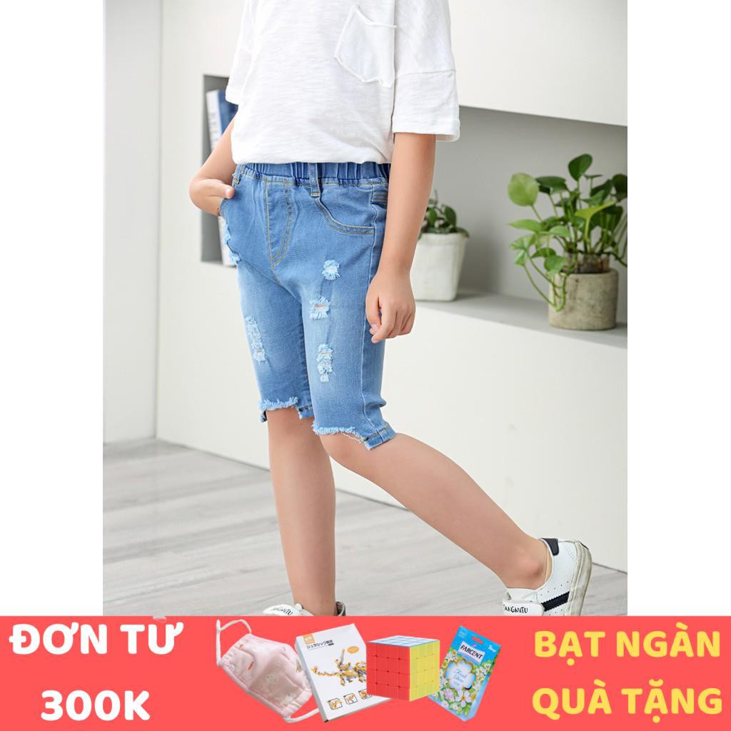 [QUÀ 1/6 CHO BÉ] Quần sooc jean bé gái rách lệch gấu