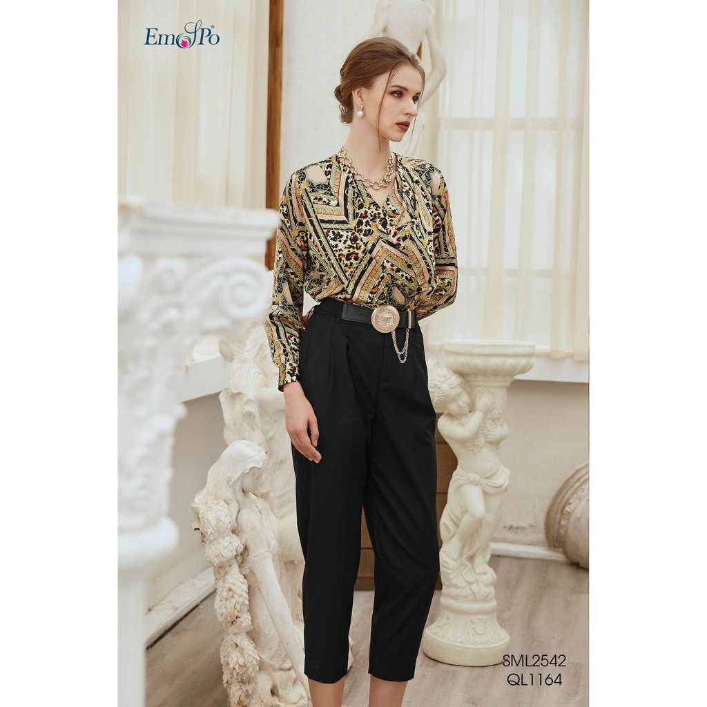 Quần Baggy cạp cao, túi giả thân sau Emspo QL1170 (Đen, Nâu,Be)