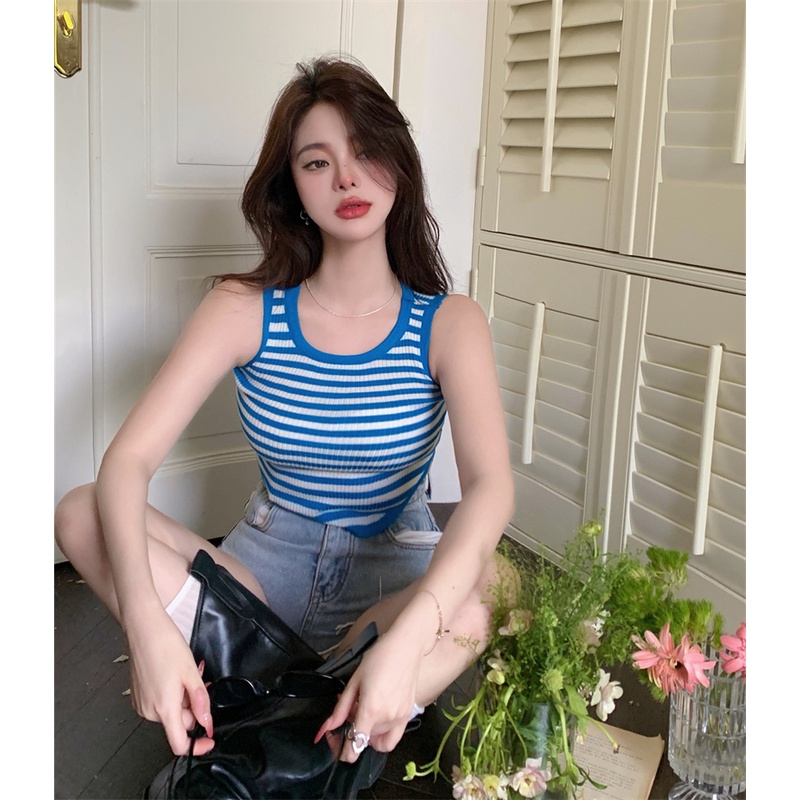 Áo Hai Dây Dáng Ôm Họa Tiết Kẻ Sọc Thời Trang Mùa Hè Cho Nữ