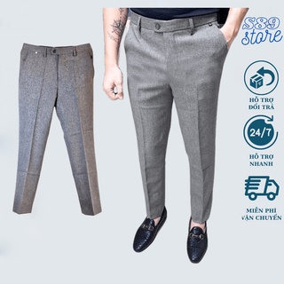 Quần tây nam màu xám tiêu vải cotton dáng slim fit