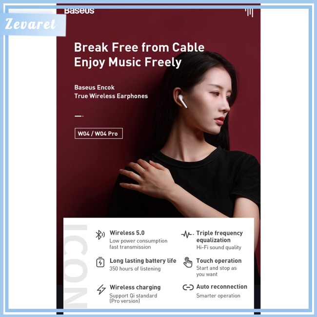 Tai Nghe Bluetooth 5.0 Không Dây Zevaret Baseus W04 Tws Có Hộp Sạc