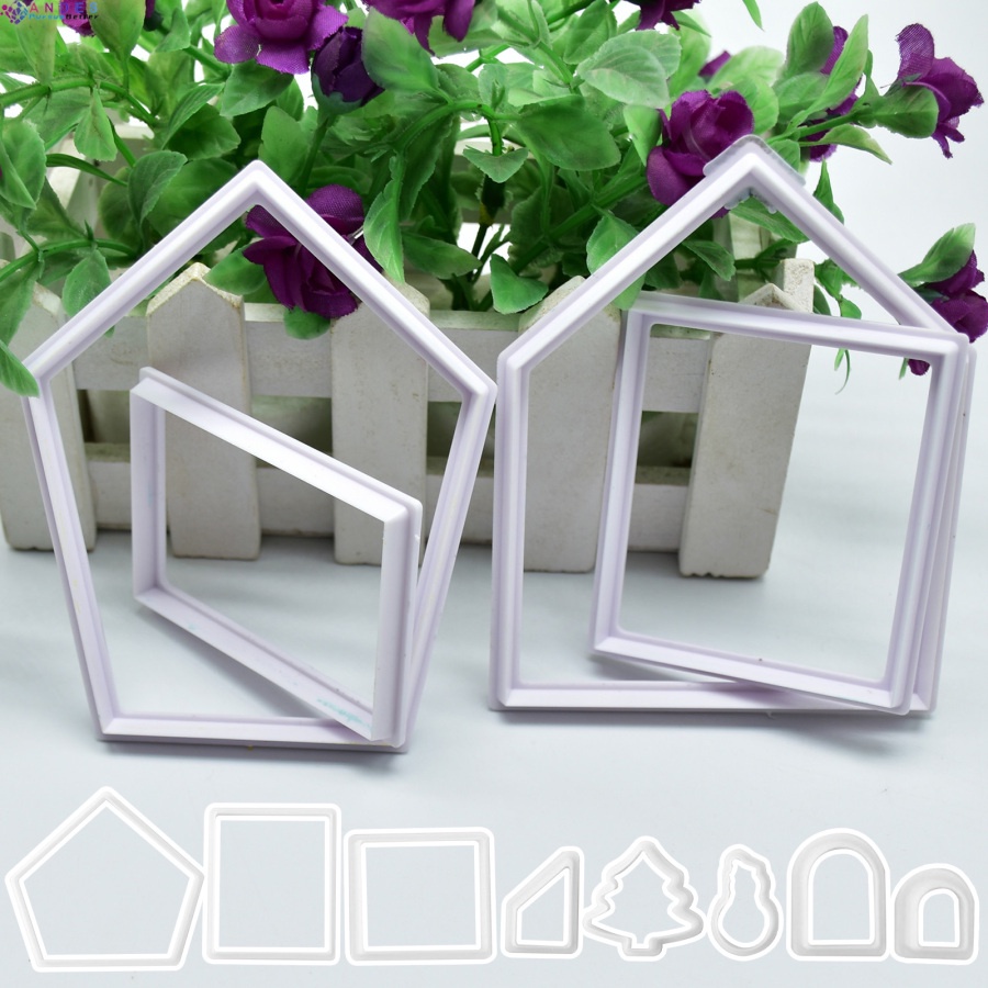 Bộ 8 khuôn nhựa tạo hình ngôi nhà 3D làm bánh quy hình thủ công DIY