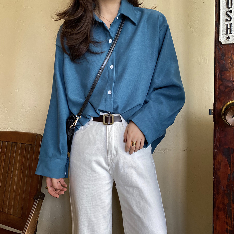 Xiaozhainv Áo sơ mi tay dài dáng rộng phong cách Hàn Quốc dễ phối đồ