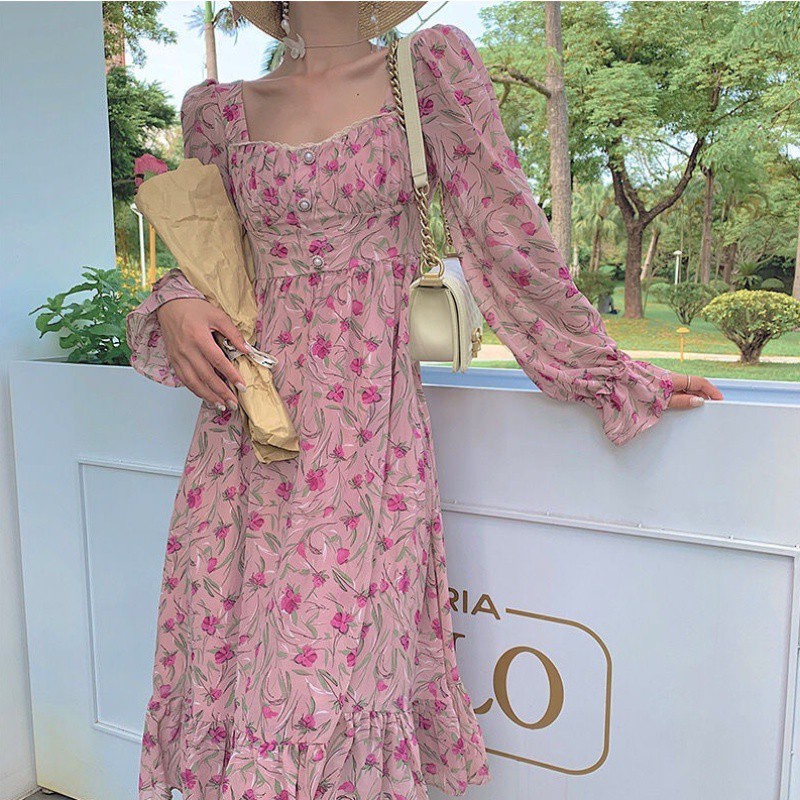 Đầm Hoa Hồng Dáng Dài Phong Cách Retro Hàn Quốc Ngọt Ngào Thời Trang Mùa Hè Cho Nữ