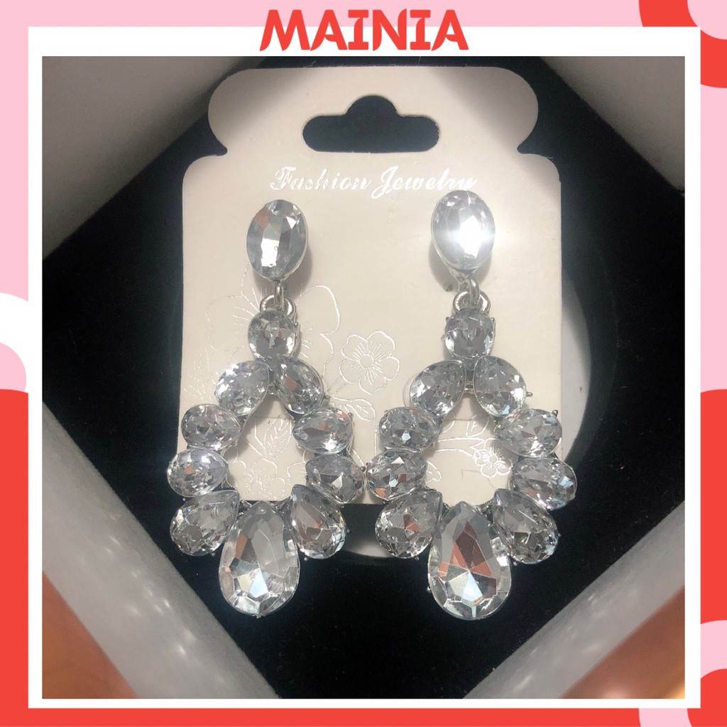 Bông Tai Khuyên Tai Đính Đá Hình Giọt Nước Hàn Quốc Sang Chảnh Dự Tiệc Mainia Shop