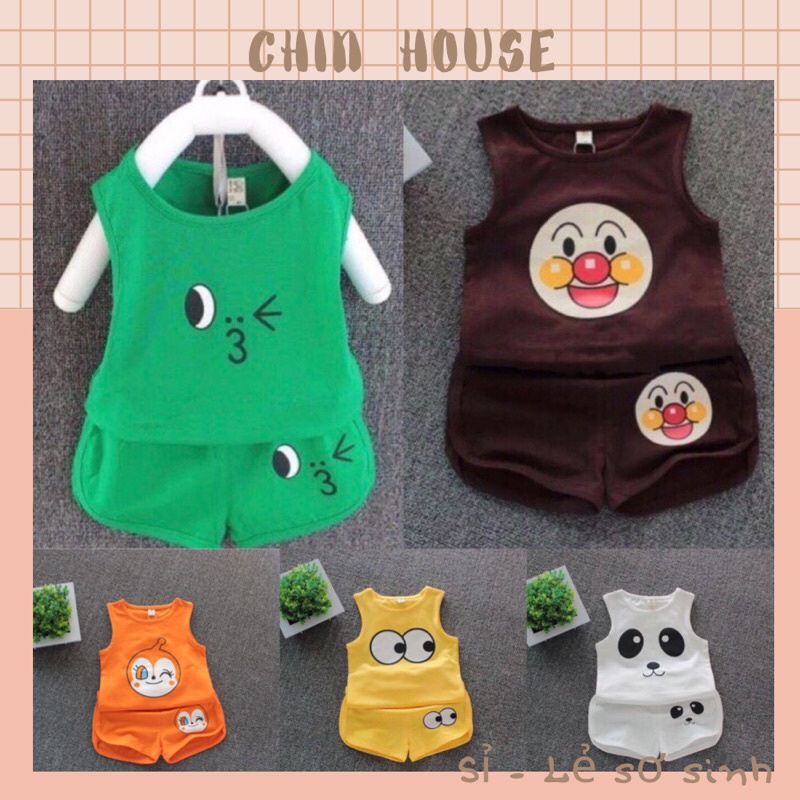 COMBO 5 bộ ba lỗ in hình thú cho bé từ 3-14kg (sỉ lố 25bộ)