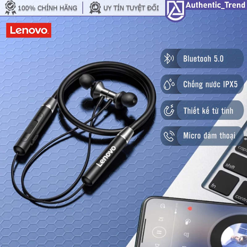 Tai nghe không dây Lenovo HE05 Bluetooth 5.0 chống ồn chống mồ hôi thiết kế từ tính tiện dụng chơi thể thao có Micro