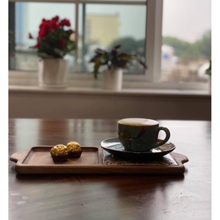 Khay gỗ óc chó Kết hợp gốm Decor