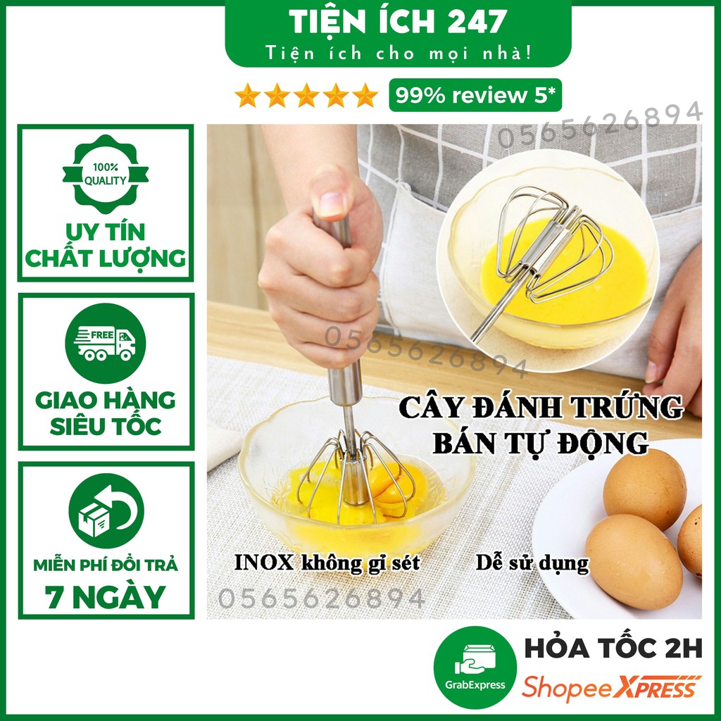 Dụng cụ đánh trứng cầm tay bán tự động Tienich247 - Tích hợp trục xoay thông minh bằng thép không gỉ