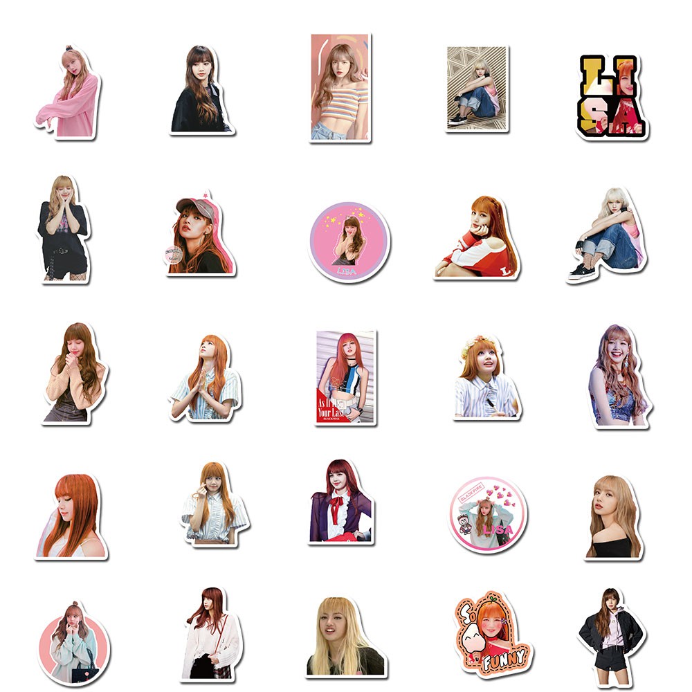 Set 50 Miếng Dán Hình Thành Viên Nhóm Nhạc BlackPink Màu Đen Cho Xe Hơi / Laptop