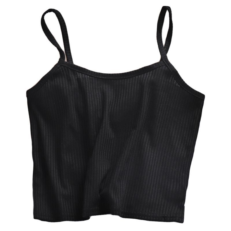 Áo Croptop Dệt Kim Không Tay Màu Sắc Đơn Giản Cho Nữ