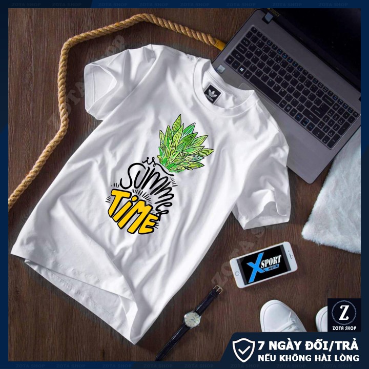 Áo thun nam ngắn tay không cổ chất thun 4 chiều in 3D Summer Time CZ11