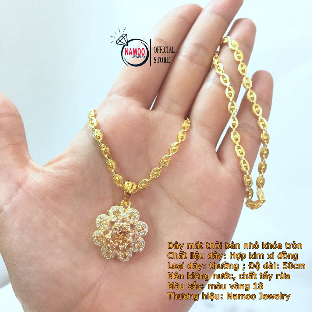 Dây Chuyền Đính Đá Hoa Trà V800 kết hợp Dây Thoi V014 Bản Lớn Namoo Jewelry Chuyên Sỉ