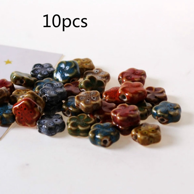 Bộ 10 Hạt Xâu Làm Trang Sức Hình Hoa Bằng Sứ