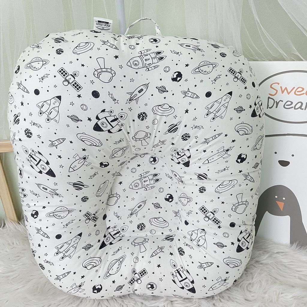 Gối Chống Trào Ngược MONMON, Gối Chữ C Cao Cấp Chất Cotton Thấm Hút Mồ Hôi Cho Bé
