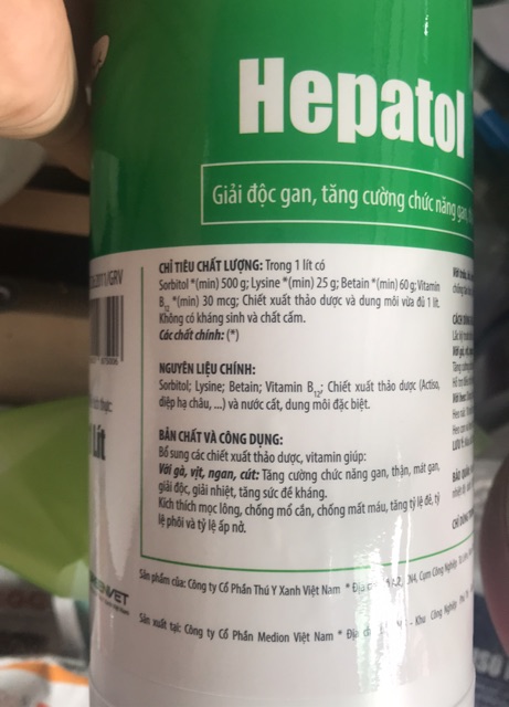 Chai 1 LÍT Tăng cường chức năng gan gia súc, gia cầm Hepatol